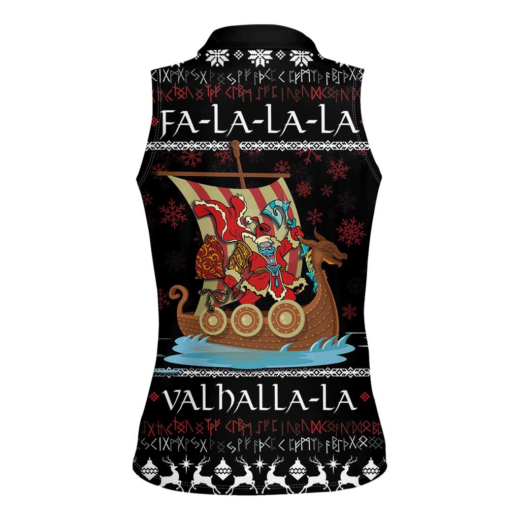 Vikings Christmas Women Sleeveless Polo Shirt Santa Warrior on The Viking Ship with Xmas and Snowflake Pattern - Wonder Print Shop