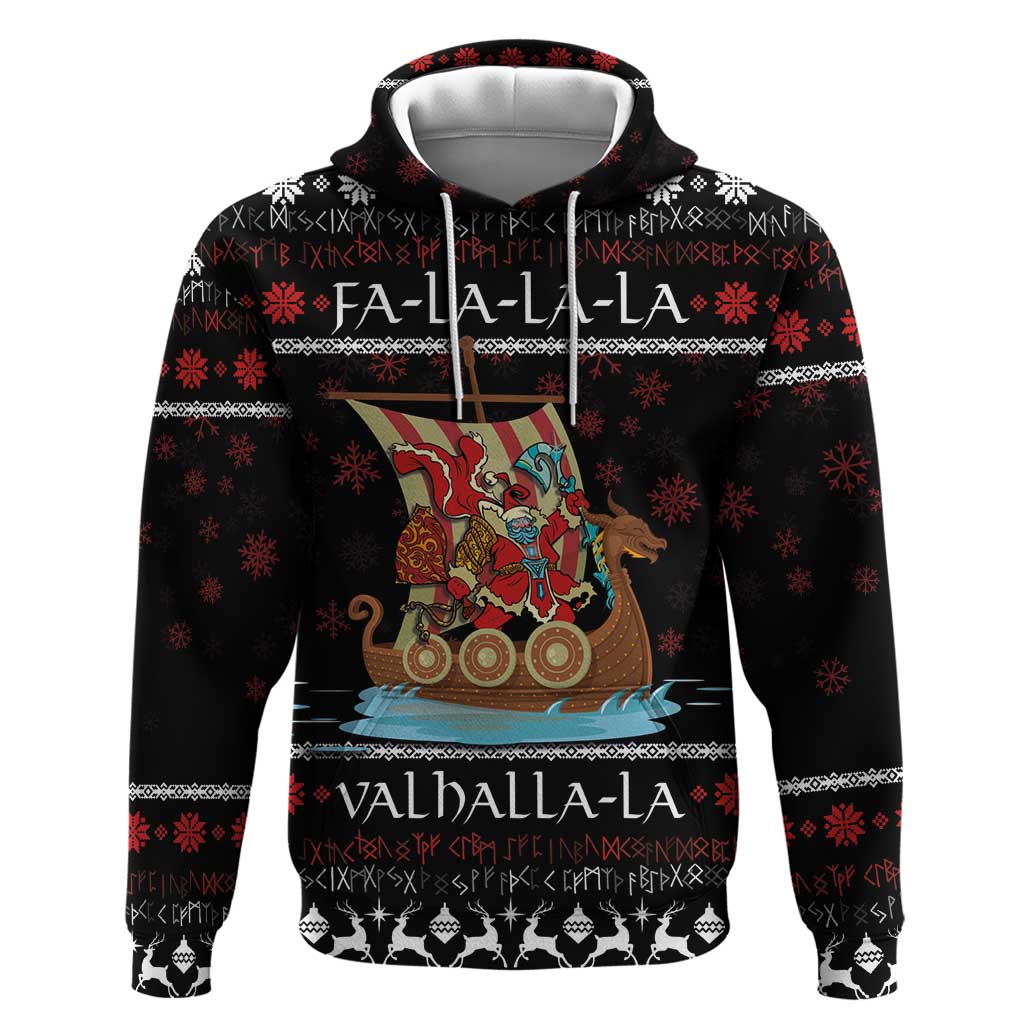 Vikings Christmas Zip Hoodie Santa Warrior on The Viking Ship with Xmas and Snowflake Pattern - Wonder Print Shop