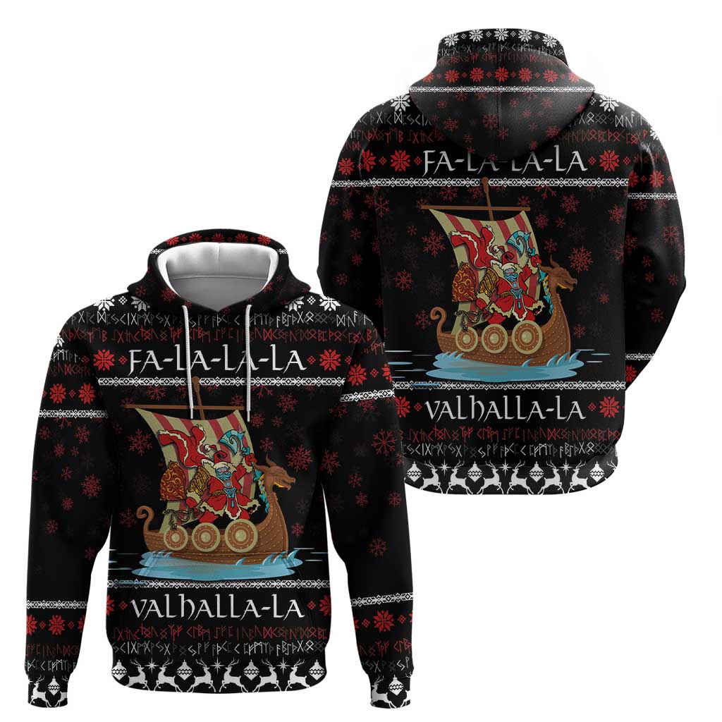 Vikings Christmas Zip Hoodie Santa Warrior on The Viking Ship with Xmas and Snowflake Pattern - Wonder Print Shop