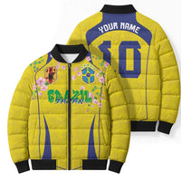 Custom Brazil Mashup Japan Football Cultural Bomber Puffer Jacket - Wonder Print Shop