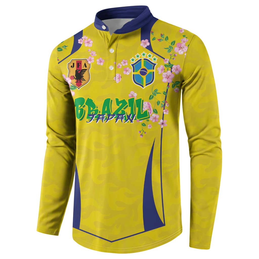 Custom Brazil Mashup Japan Football Cultural Button Sweatshirt - Wonder Print Shop