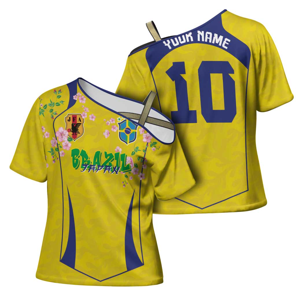 Custom Brazil Mashup Japan Football Cultural Cross Shoulder Shirt - Wonder Print Shop