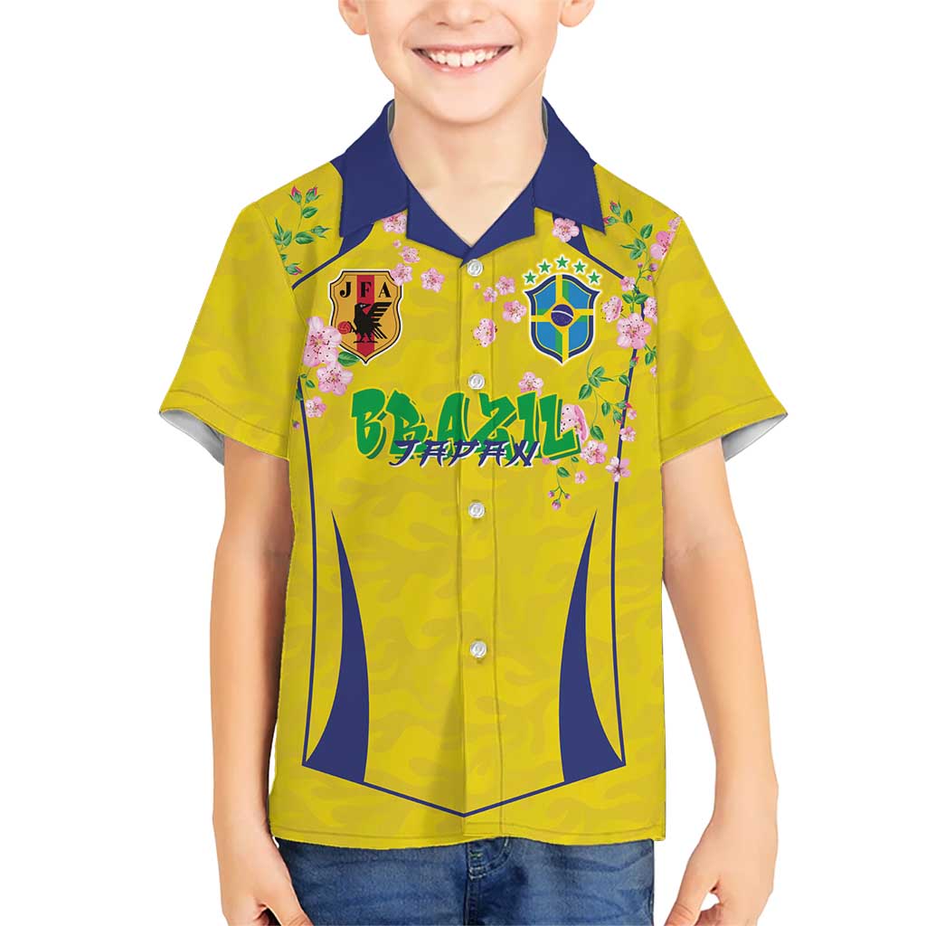 Custom Brazil Mashup Japan Football Cultural Kid Hawaiian Shirt - Wonder Print Shop