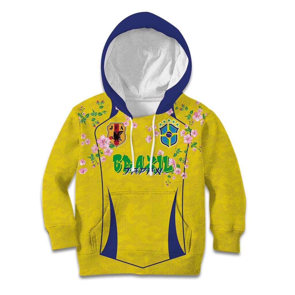 Custom Brazil Mashup Japan Football Cultural Kid Hoodie - Wonder Print Shop