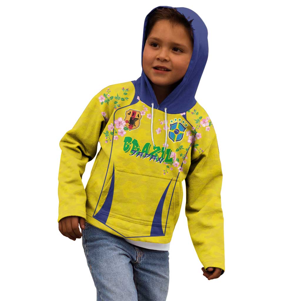 Custom Brazil Mashup Japan Football Cultural Kid Hoodie - Wonder Print Shop
