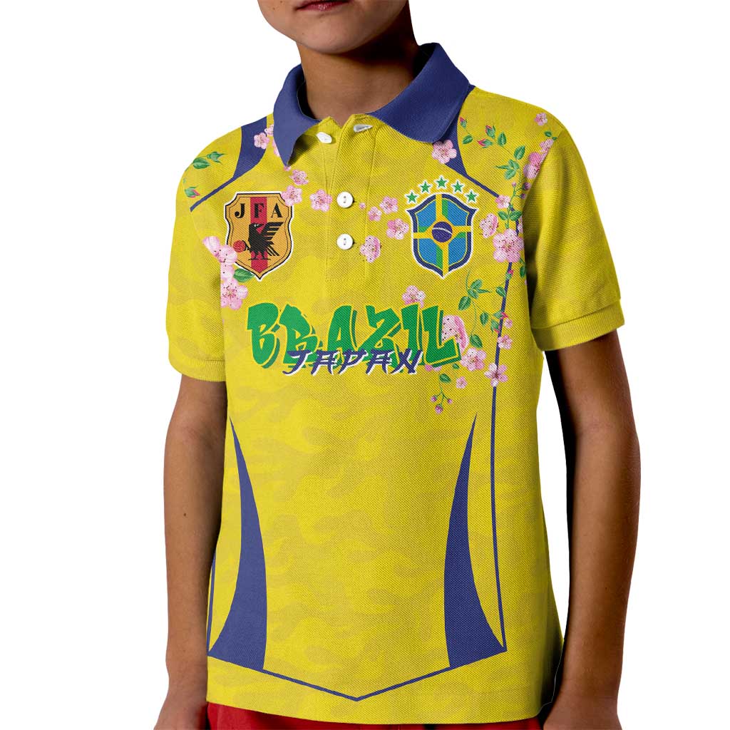 Custom Brazil Mashup Japan Football Cultural Kid Polo Shirt - Wonder Print Shop