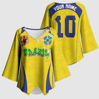 Custom Brazil Mashup Japan Football Cultural Kimono Sleeve Blouse - Wonder Print Shop