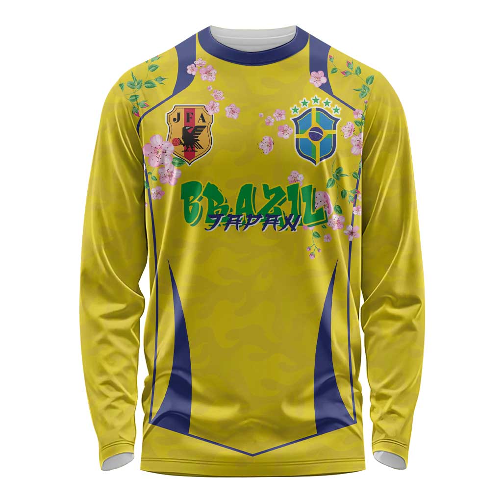 Custom Brazil Mashup Japan Football Cultural Long Sleeve Shirt - Wonder Print Shop