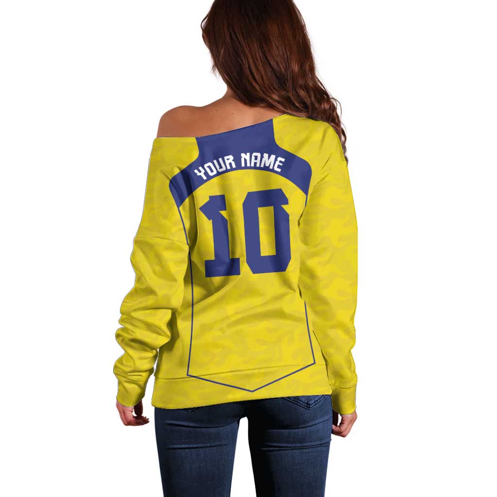 Custom Brazil Mashup Japan Football Cultural Off Shoulder Sweater - Wonder Print Shop