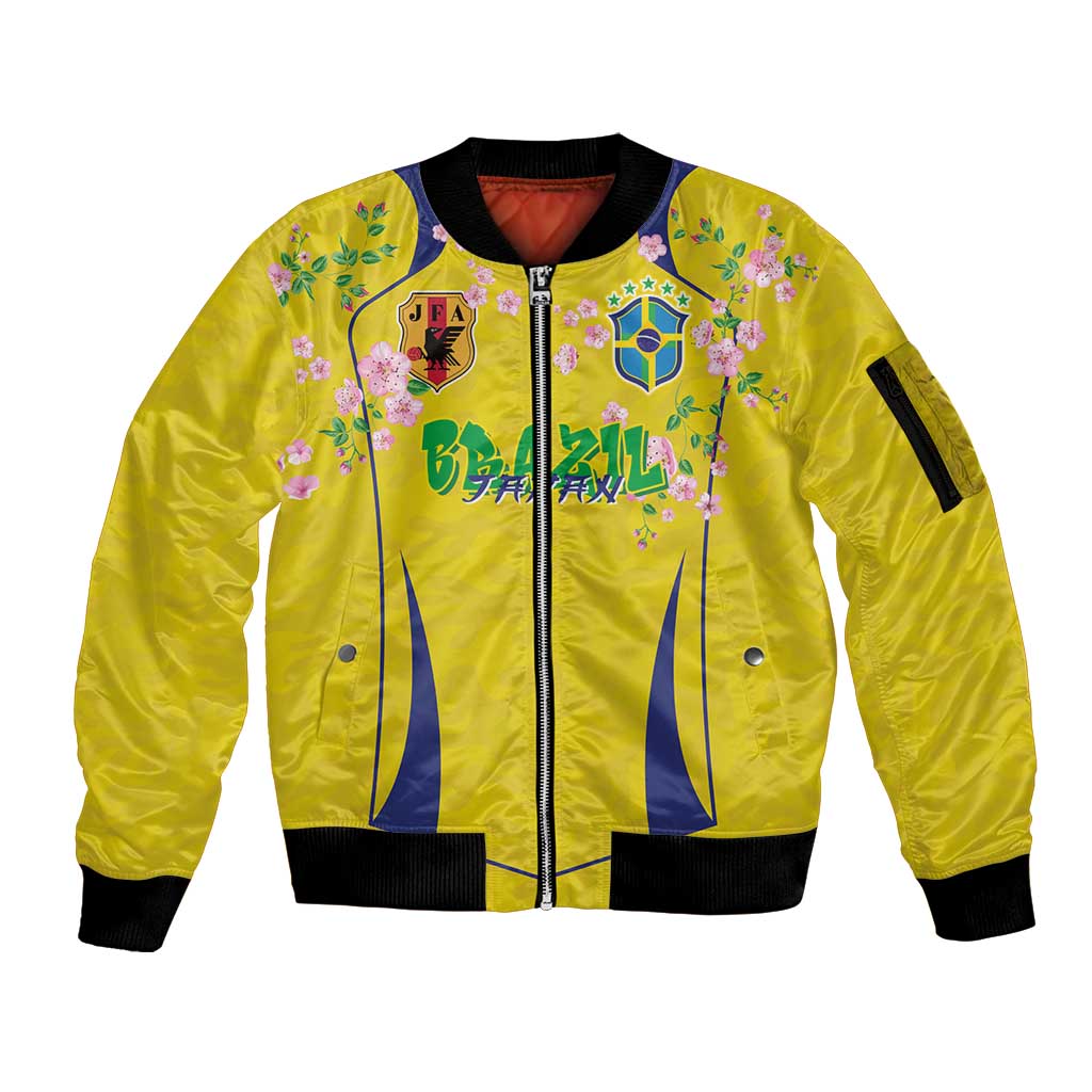 Custom Brazil Mashup Japan Football Cultural Sleeve Zip Bomber Jacket - Wonder Print Shop