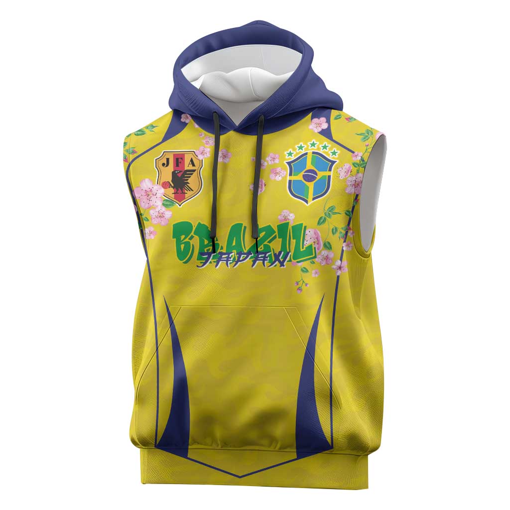 Custom Brazil Mashup Japan Football Cultural Sleeveless Hoodie - Wonder Print Shop