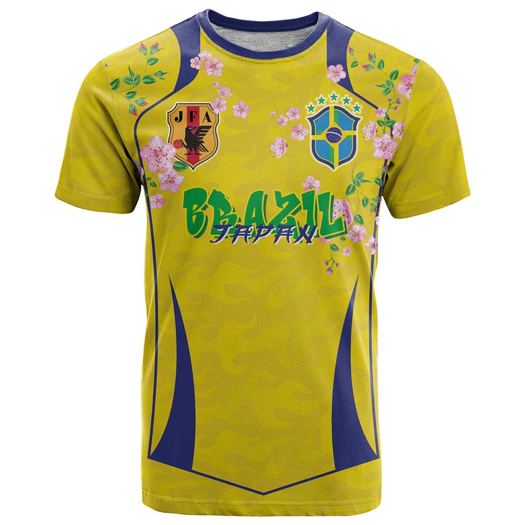 Custom Brazil Mashup Japan Football Cultural T Shirt - Wonder Print Shop