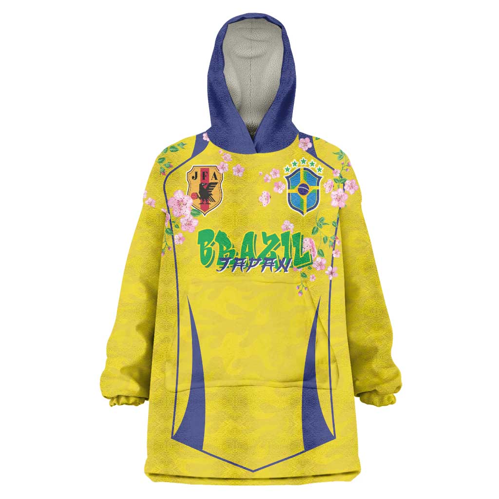 Custom Brazil Mashup Japan Football Cultural Wearable Blanket Hoodie - Wonder Print Shop
