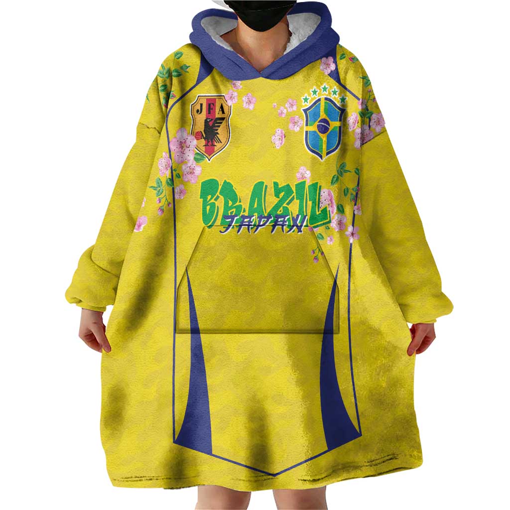 Custom Brazil Mashup Japan Football Cultural Wearable Blanket Hoodie - Wonder Print Shop