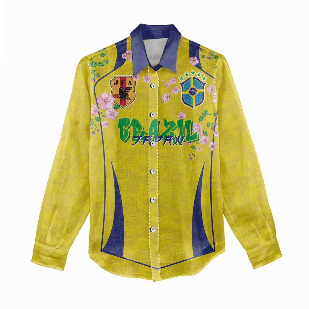 Custom Brazil Mashup Japan Football Cultural Women Casual Shirt - Wonder Print Shop