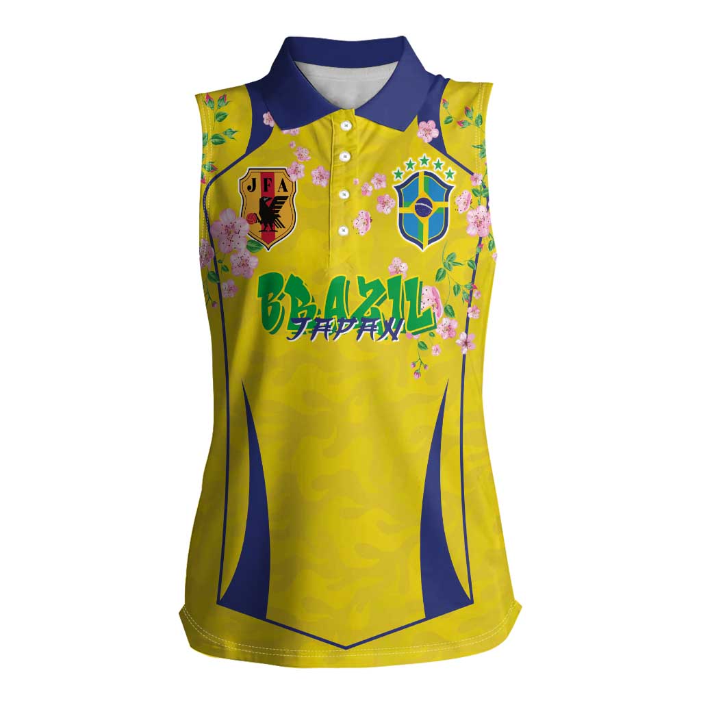 Custom Brazil Mashup Japan Football Cultural Women Sleeveless Polo Shirt - Wonder Print Shop