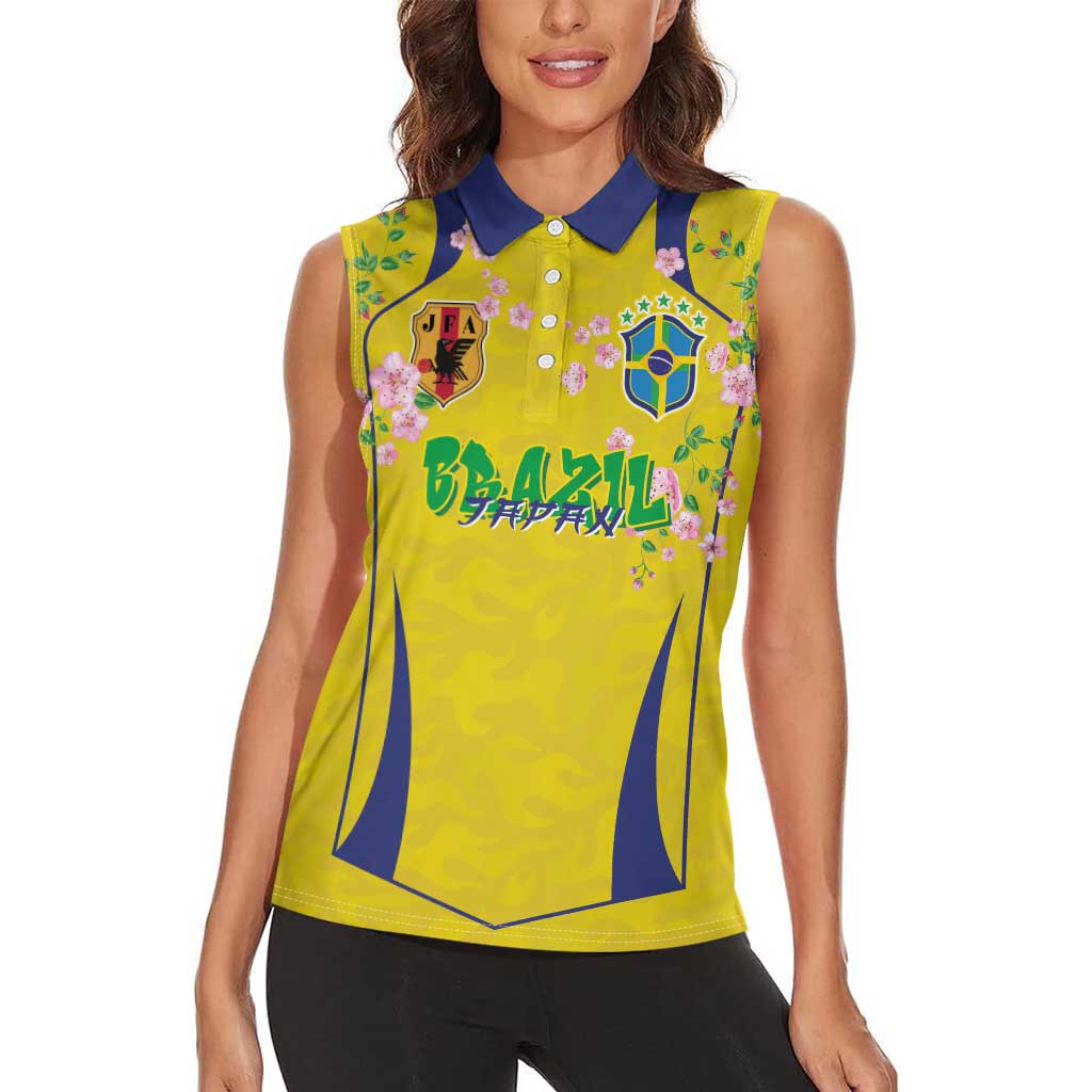Custom Brazil Mashup Japan Football Cultural Women Sleeveless Polo Shirt - Wonder Print Shop