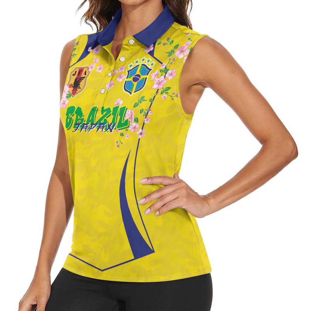 Custom Brazil Mashup Japan Football Cultural Women Sleeveless Polo Shirt - Wonder Print Shop