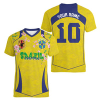 Custom Brazil Mashup Japan Football Cultural Women V-Neck T-Shirt - Wonder Print Shop
