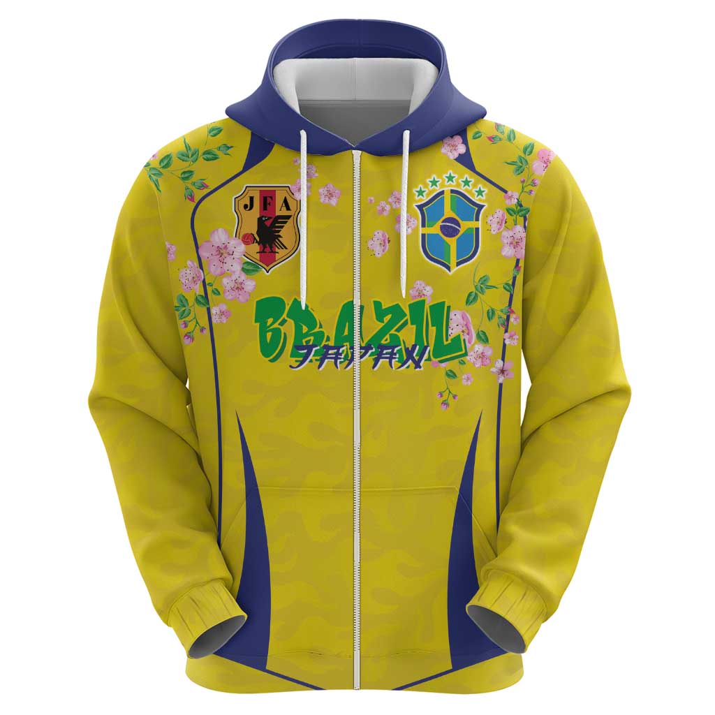 Custom Brazil Mashup Japan Football Cultural Zip Hoodie - Wonder Print Shop