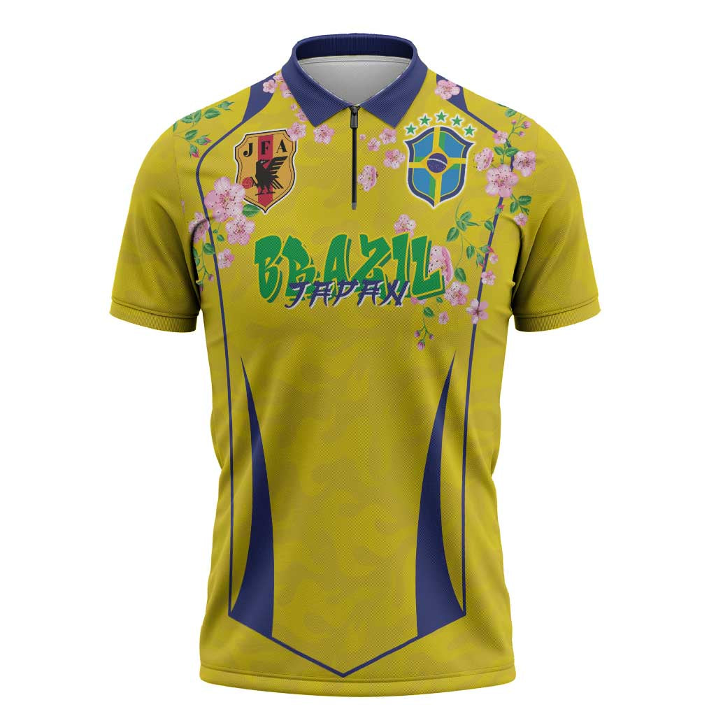 Custom Brazil Mashup Japan Football Cultural Zipper Polo Shirt - Wonder Print Shop