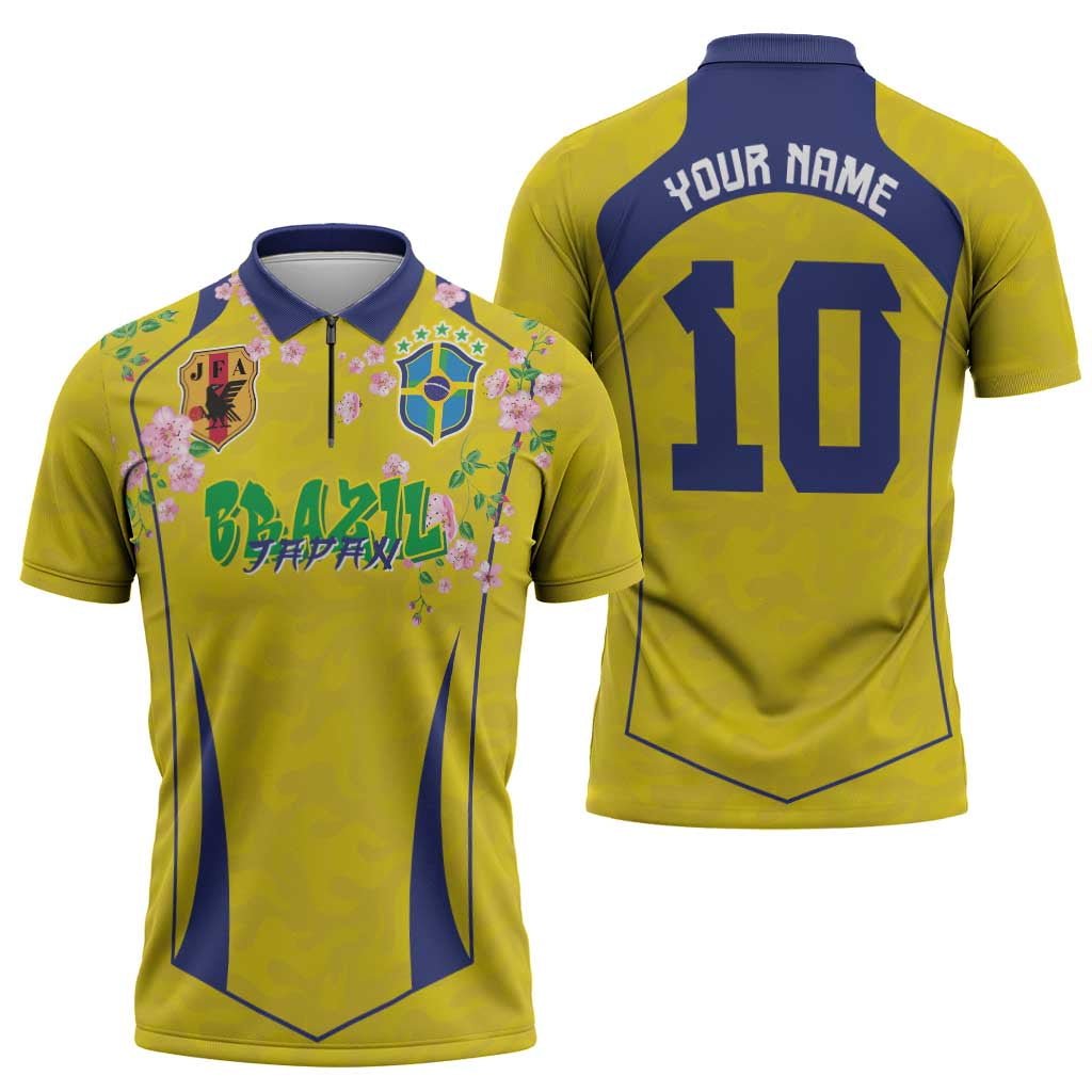 Custom Brazil Mashup Japan Football Cultural Zipper Polo Shirt - Wonder Print Shop