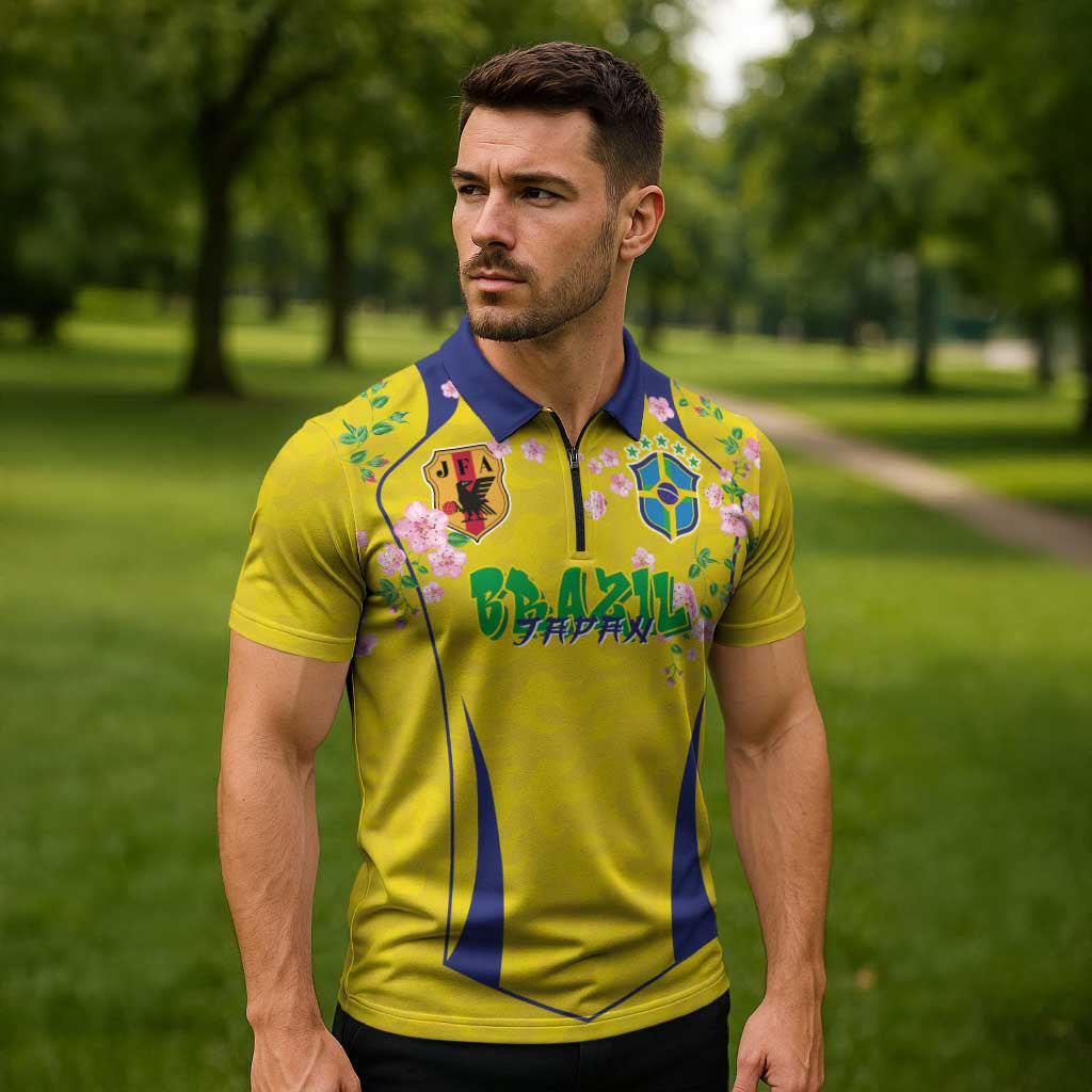 Custom Brazil Mashup Japan Football Cultural Zipper Polo Shirt - Wonder Print Shop