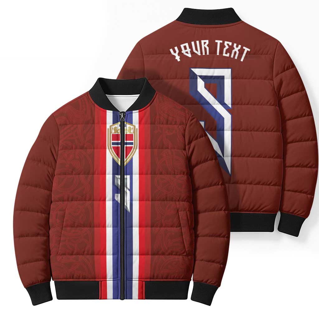 Custom Norwegian Football Bomber Puffer Jacket Norse Inspired Red Color - Wonder Print Shop