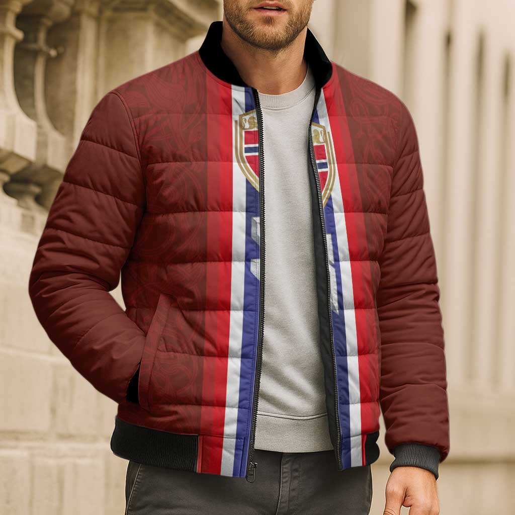 Custom Norwegian Football Bomber Puffer Jacket Norse Inspired Red Color - Wonder Print Shop