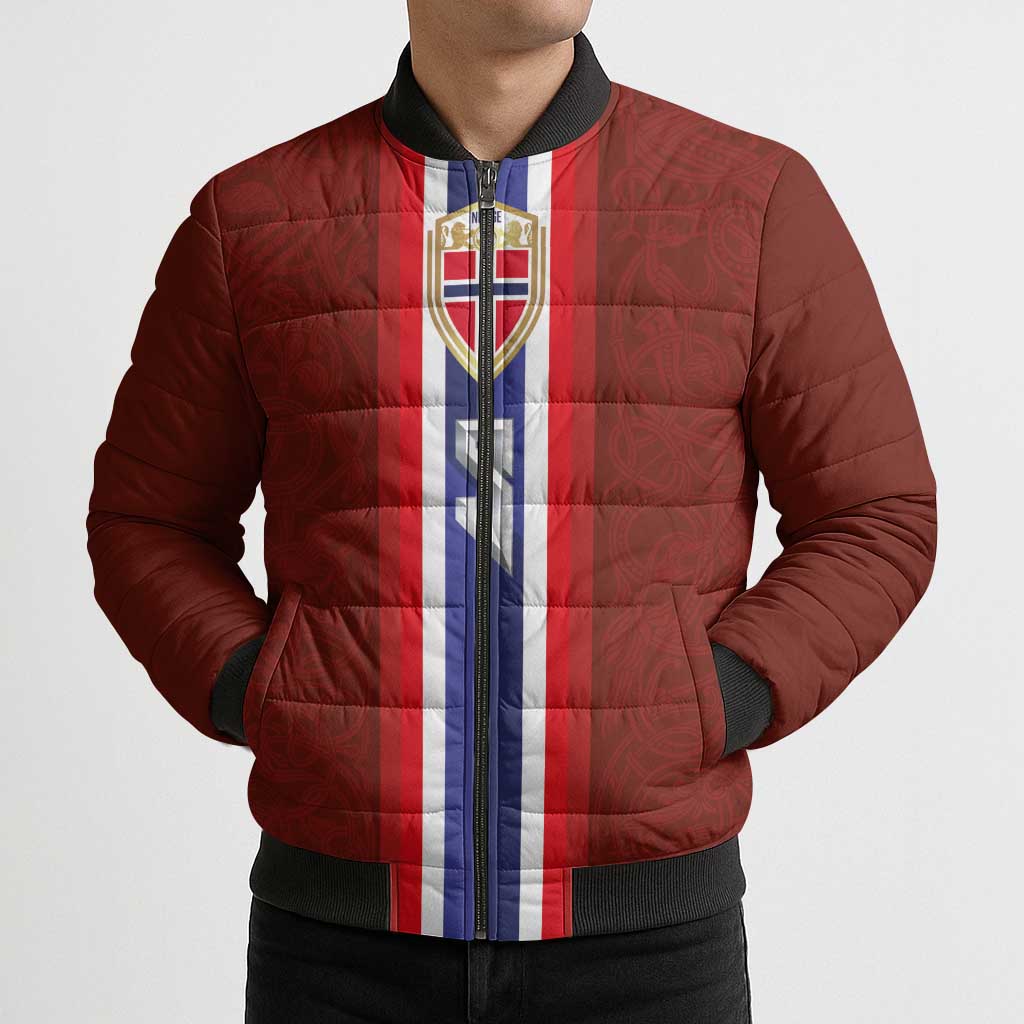 Custom Norwegian Football Bomber Puffer Jacket Norse Inspired Red Color - Wonder Print Shop