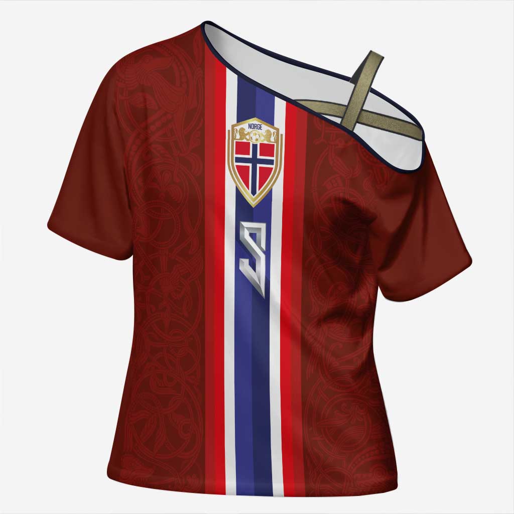 Custom Norwegian Football Cross Shoulder Shirt Norse Inspired Red Color - Wonder Print Shop