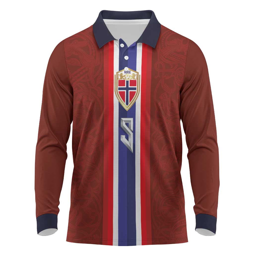 Custom Norwegian Football Long Sleeve Polo Shirt Norse Inspired Red Color - Wonder Print Shop
