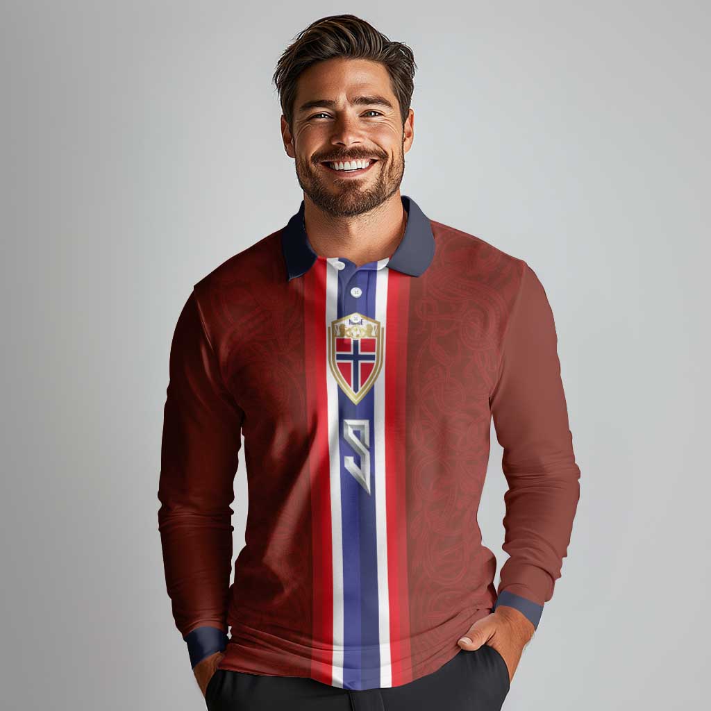 Custom Norwegian Football Long Sleeve Polo Shirt Norse Inspired Red Color - Wonder Print Shop