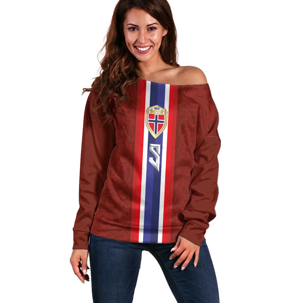 Custom Norwegian Football Off Shoulder Sweater Norse Inspired Red Color - Wonder Print Shop
