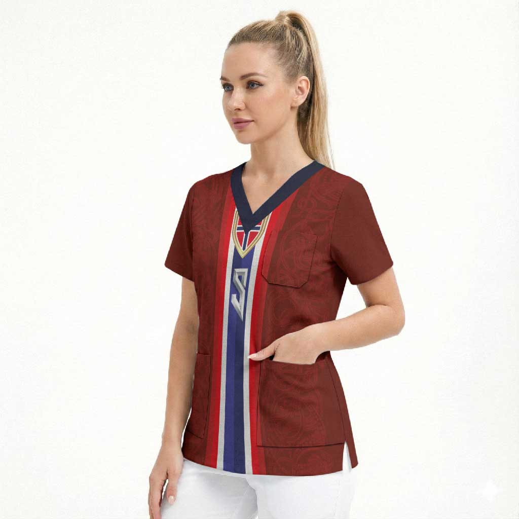 Custom Norwegian Football Scrub Top Norse Inspired Red Color - Wonder Print Shop