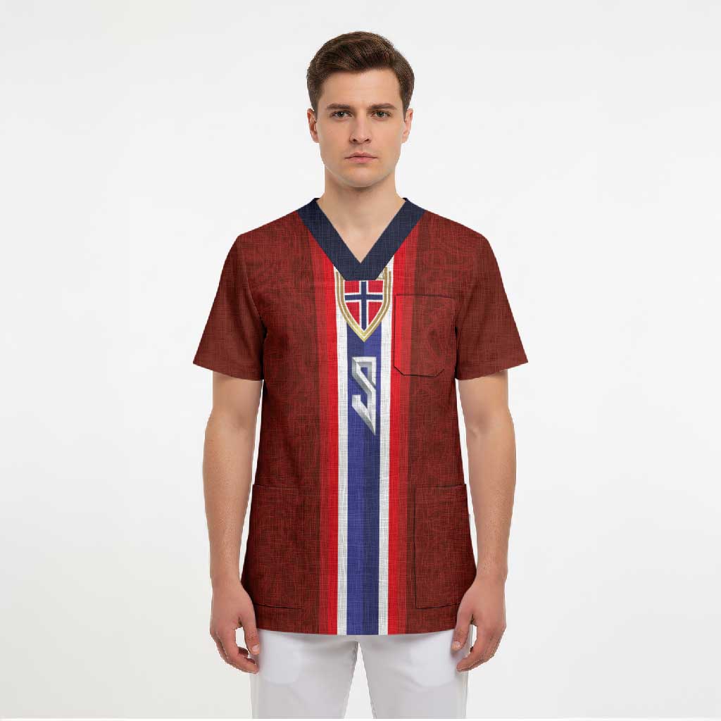 Custom Norwegian Football Scrub Top Norse Inspired Red Color - Wonder Print Shop