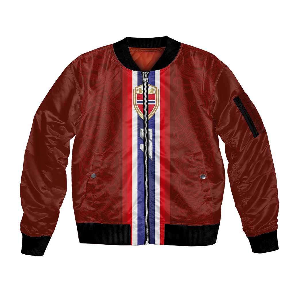 Custom Norwegian Football Sleeve Zip Bomber Jacket Norse Inspired Red Color - Wonder Print Shop