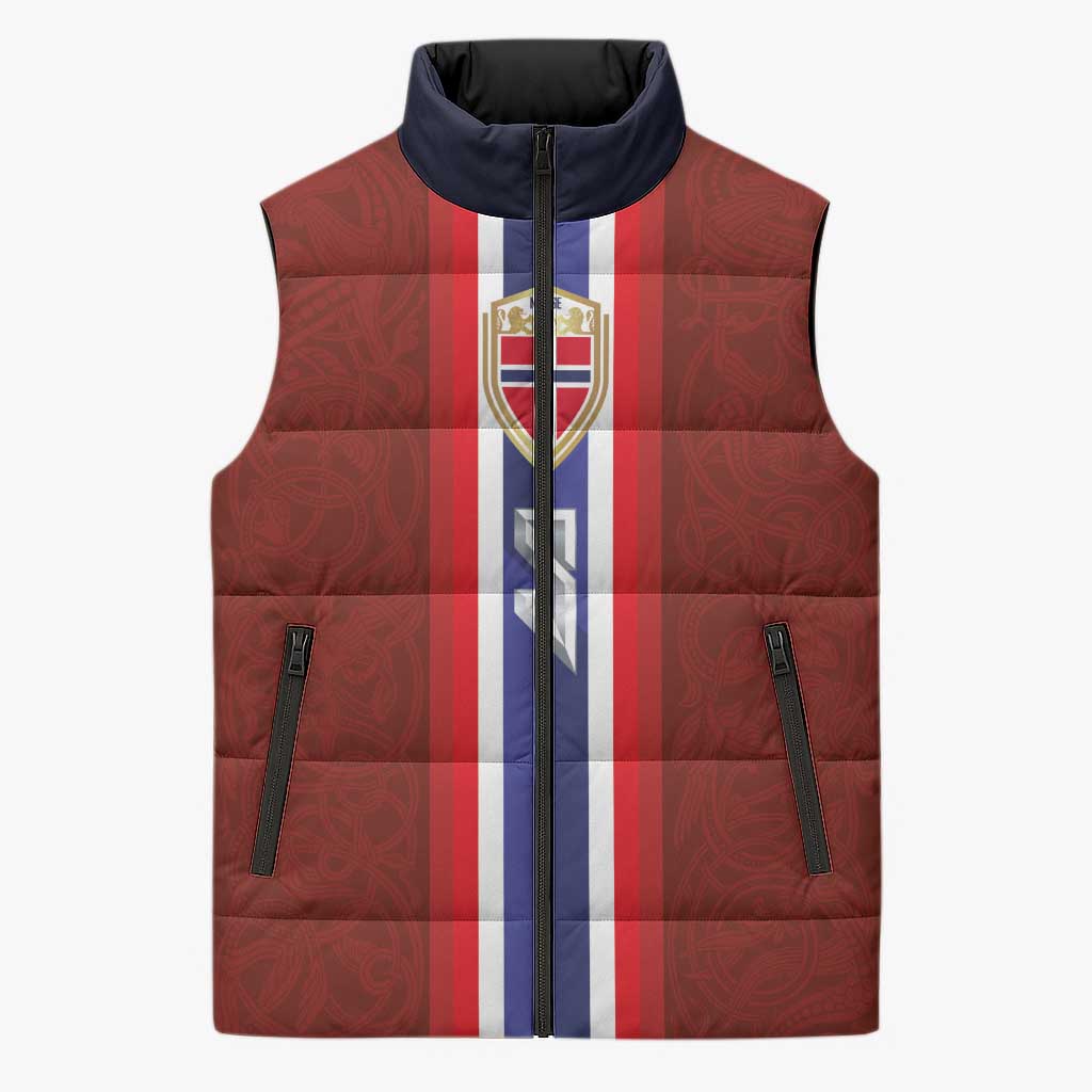 Custom Norwegian Football Sleeveless Puffer Jacket Norse Inspired Red Color - Wonder Print Shop