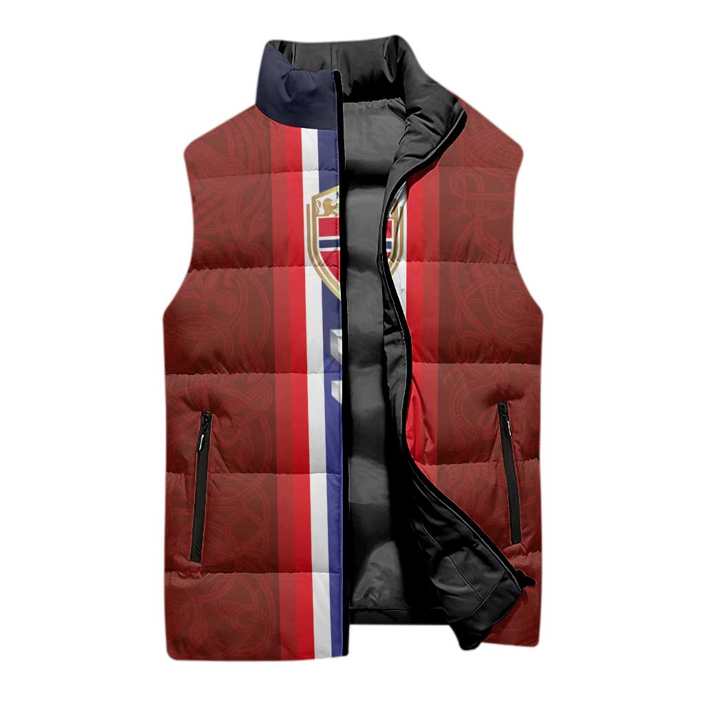 Custom Norwegian Football Sleeveless Puffer Jacket Norse Inspired Red Color - Wonder Print Shop
