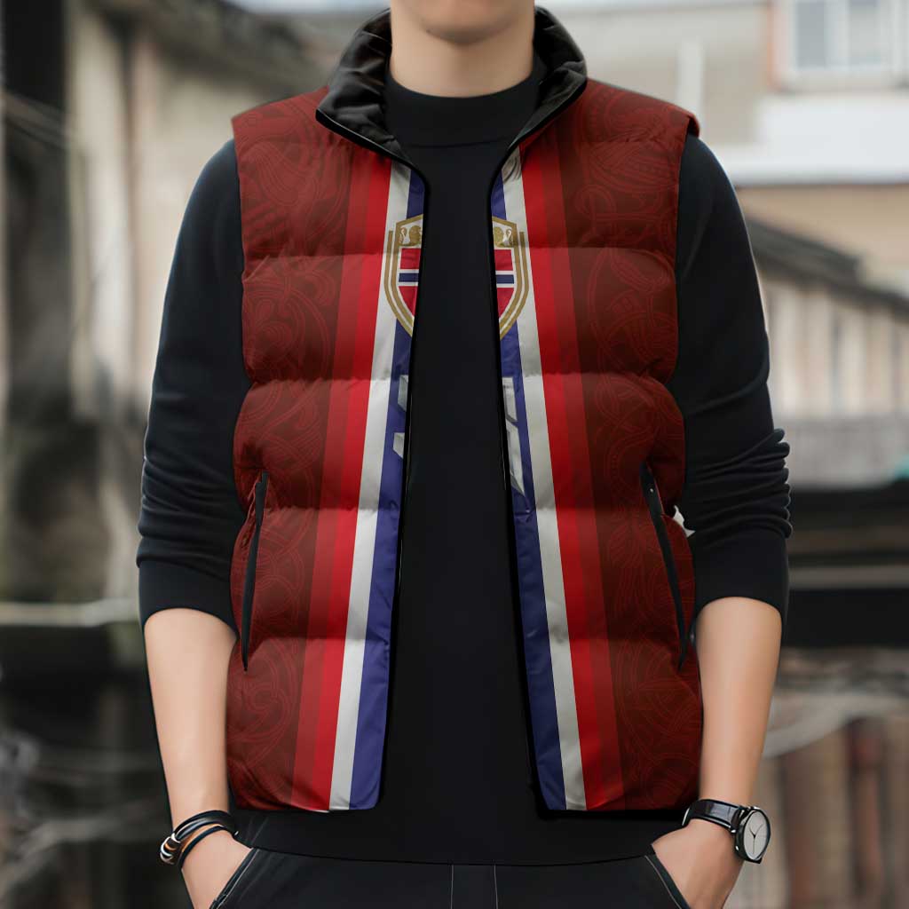 Custom Norwegian Football Sleeveless Puffer Jacket Norse Inspired Red Color - Wonder Print Shop