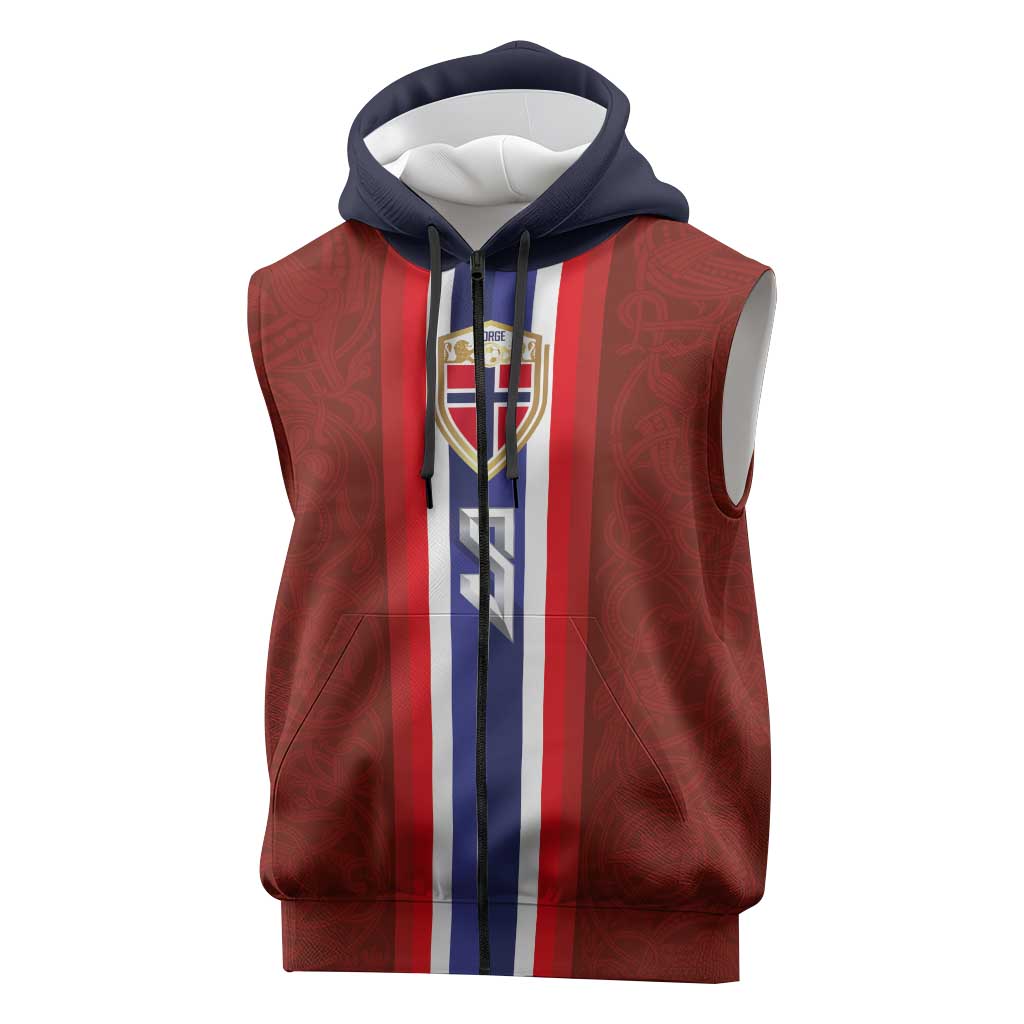 Custom Norwegian Football Sleeveless Zip Hoodie Norse Inspired Red Color - Wonder Print Shop