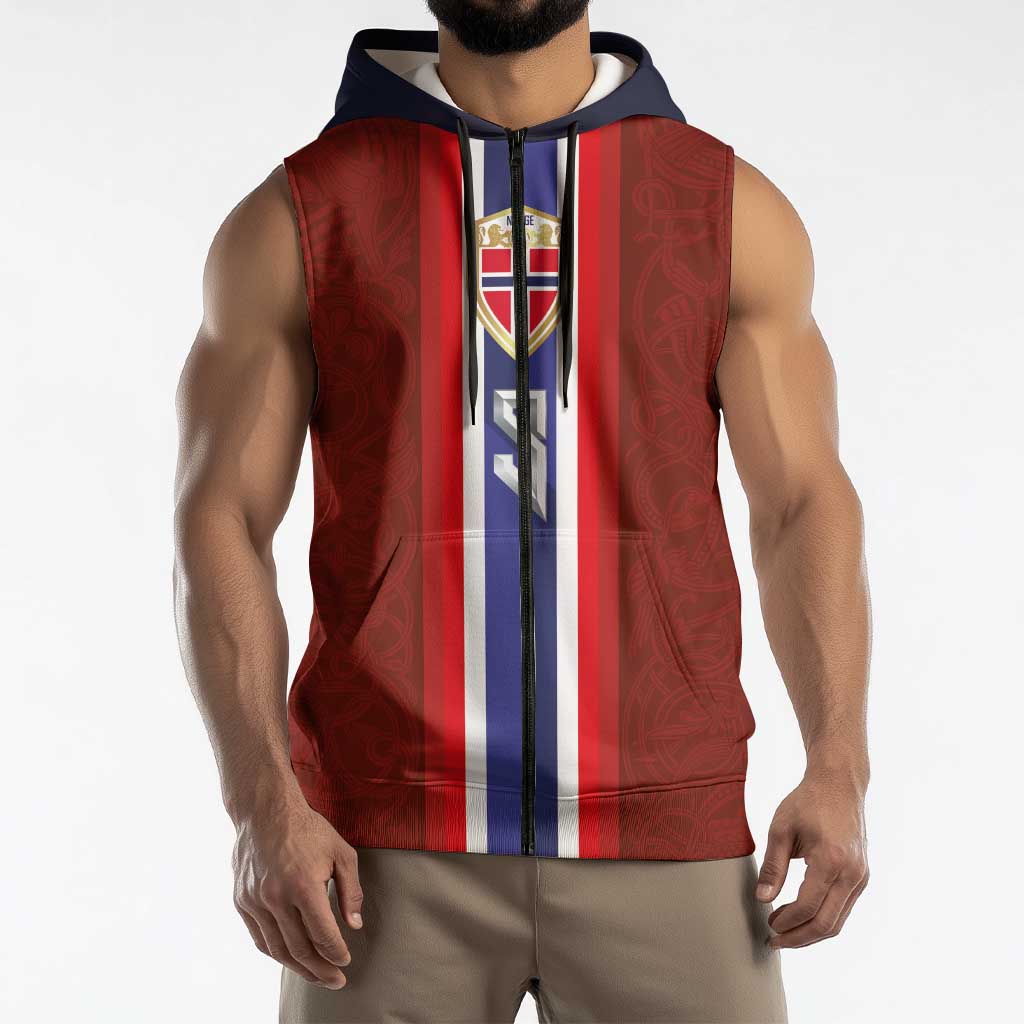 Custom Norwegian Football Sleeveless Zip Hoodie Norse Inspired Red Color - Wonder Print Shop