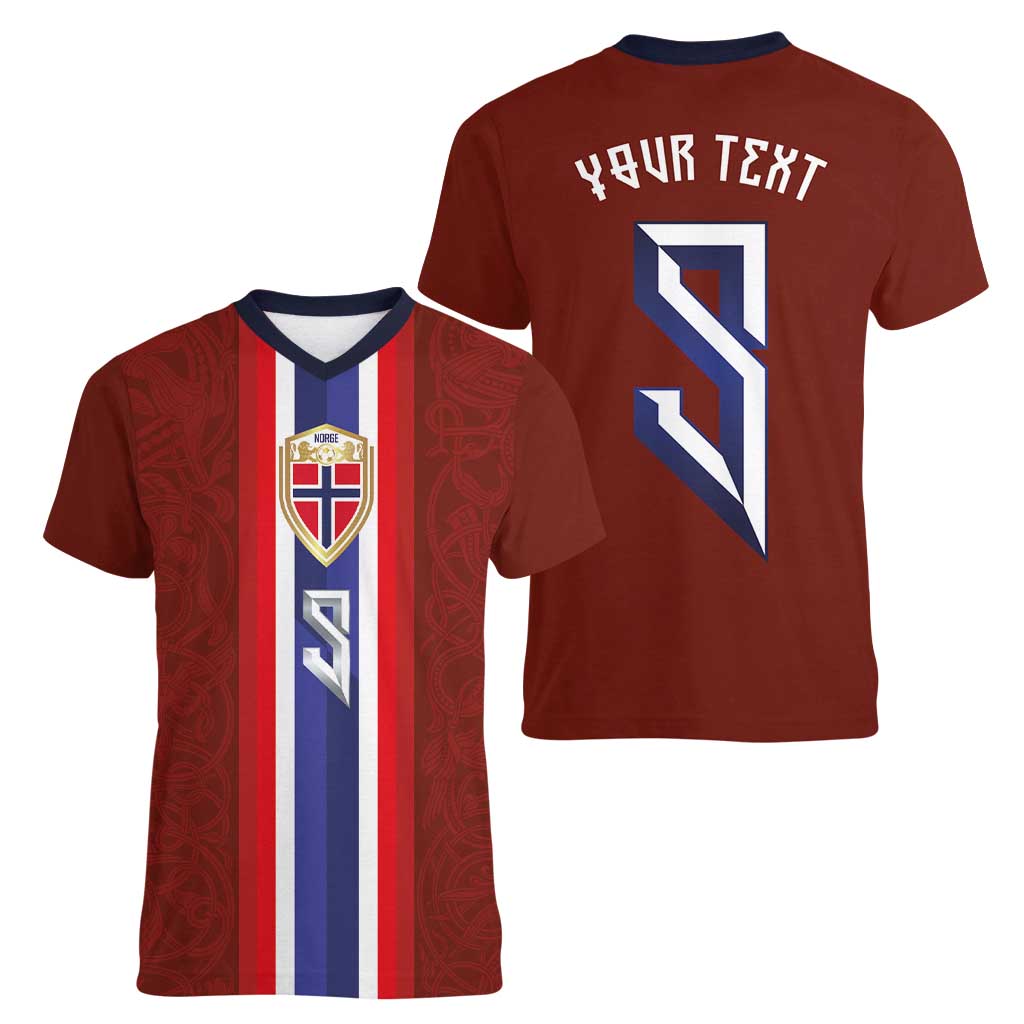 Custom Norwegian Football Women V-Neck T-Shirt Norse Inspired Red Color - Wonder Print Shop