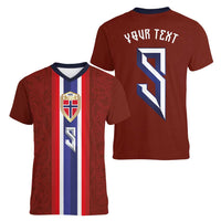 Custom Norwegian Football Women V-Neck T-Shirt Norse Inspired Red Color - Wonder Print Shop