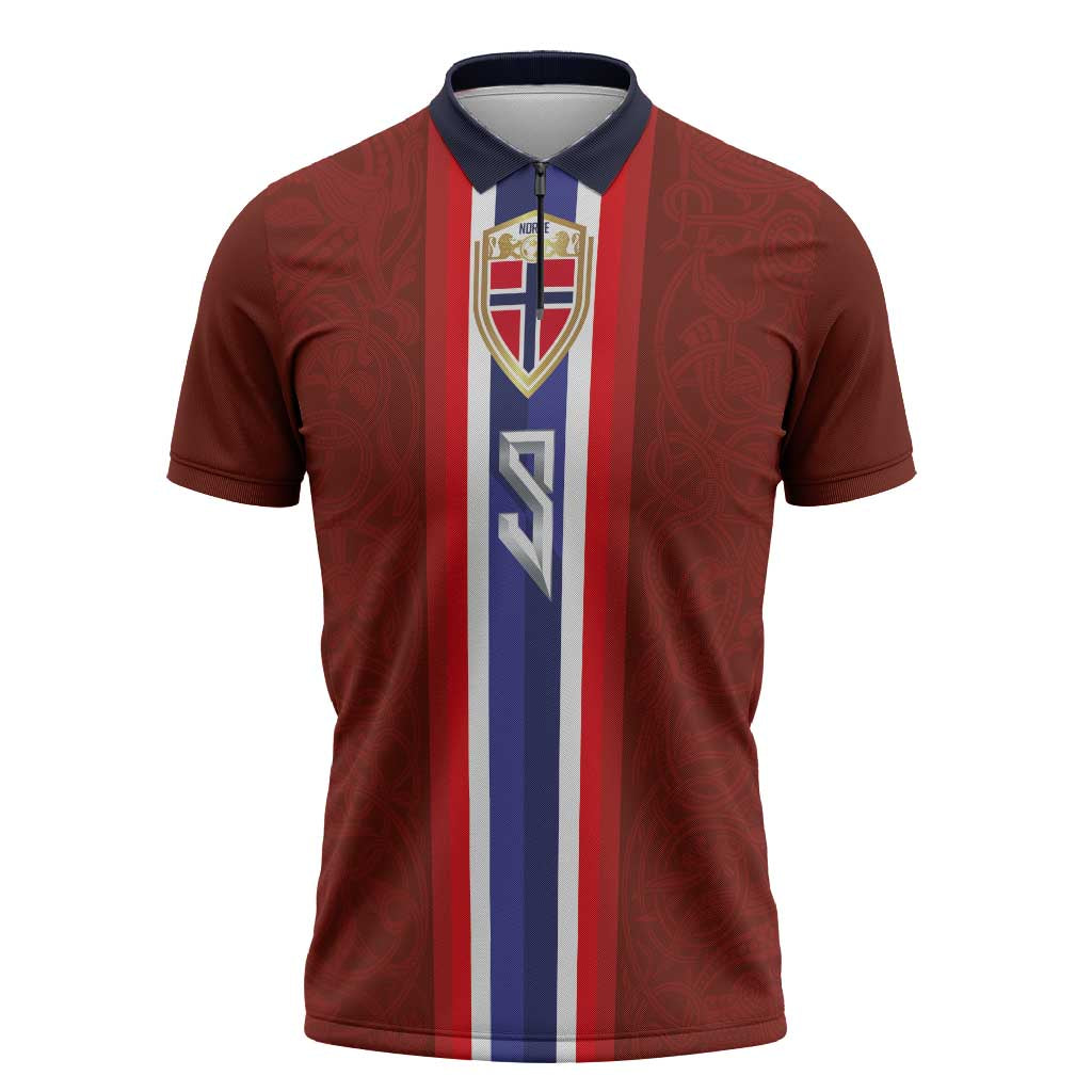 Custom Norwegian Football Zipper Polo Shirt Norse Inspired Red Color - Wonder Print Shop