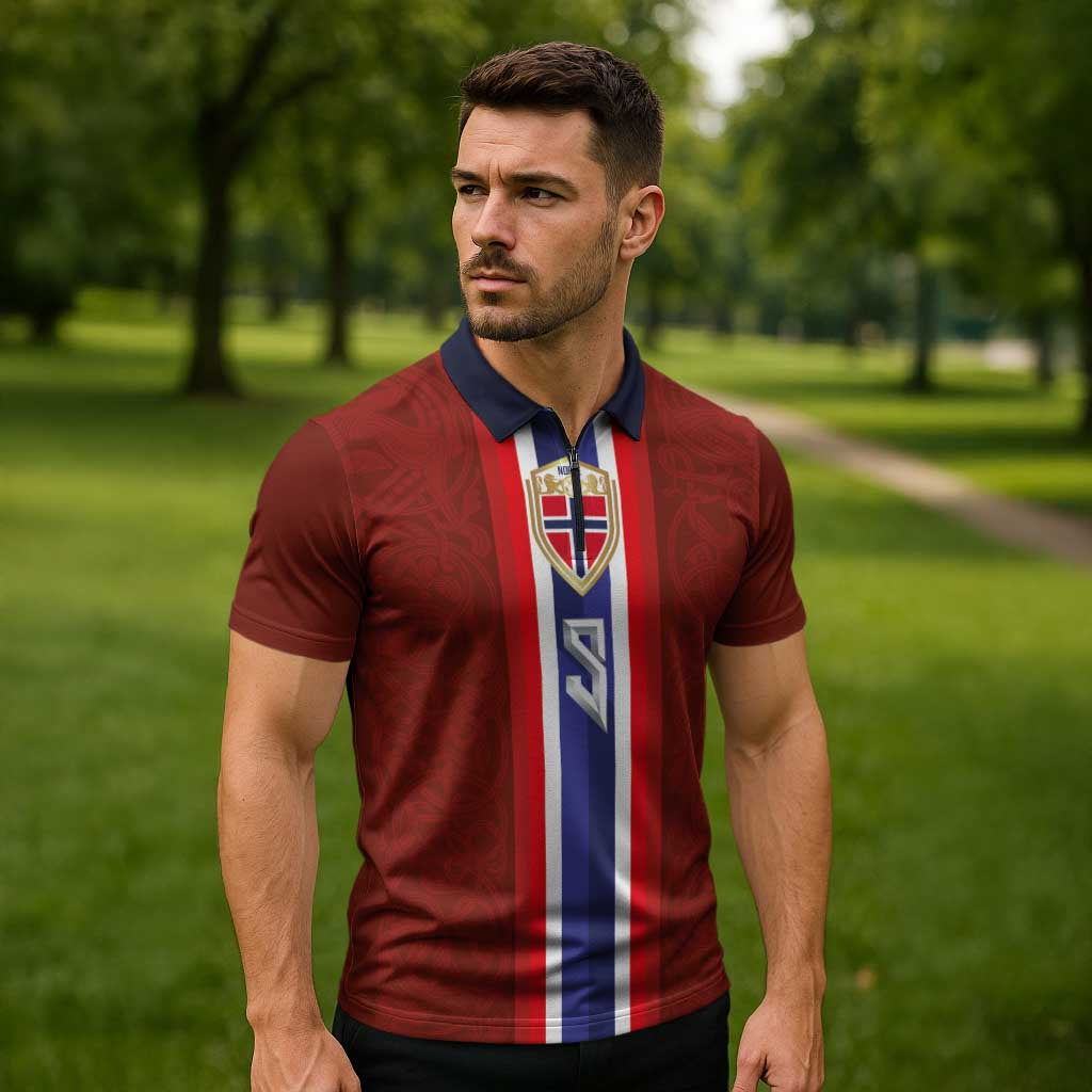 Custom Norwegian Football Zipper Polo Shirt Norse Inspired Red Color - Wonder Print Shop