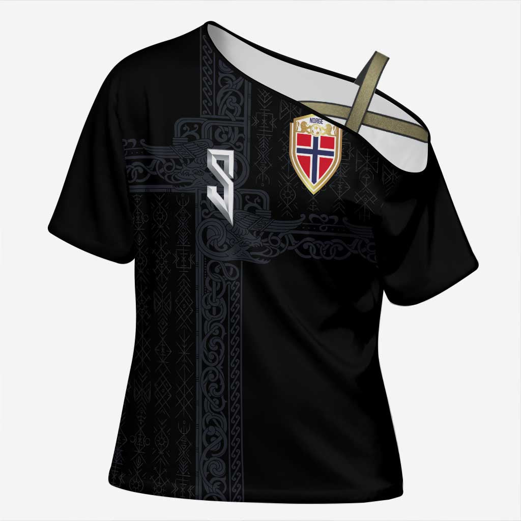 Custom Norwegian Football Cross Shoulder Shirt Norse Inspired Black Color - Wonder Print Shop