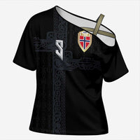 Custom Norwegian Football Cross Shoulder Shirt Norse Inspired Black Color - Wonder Print Shop