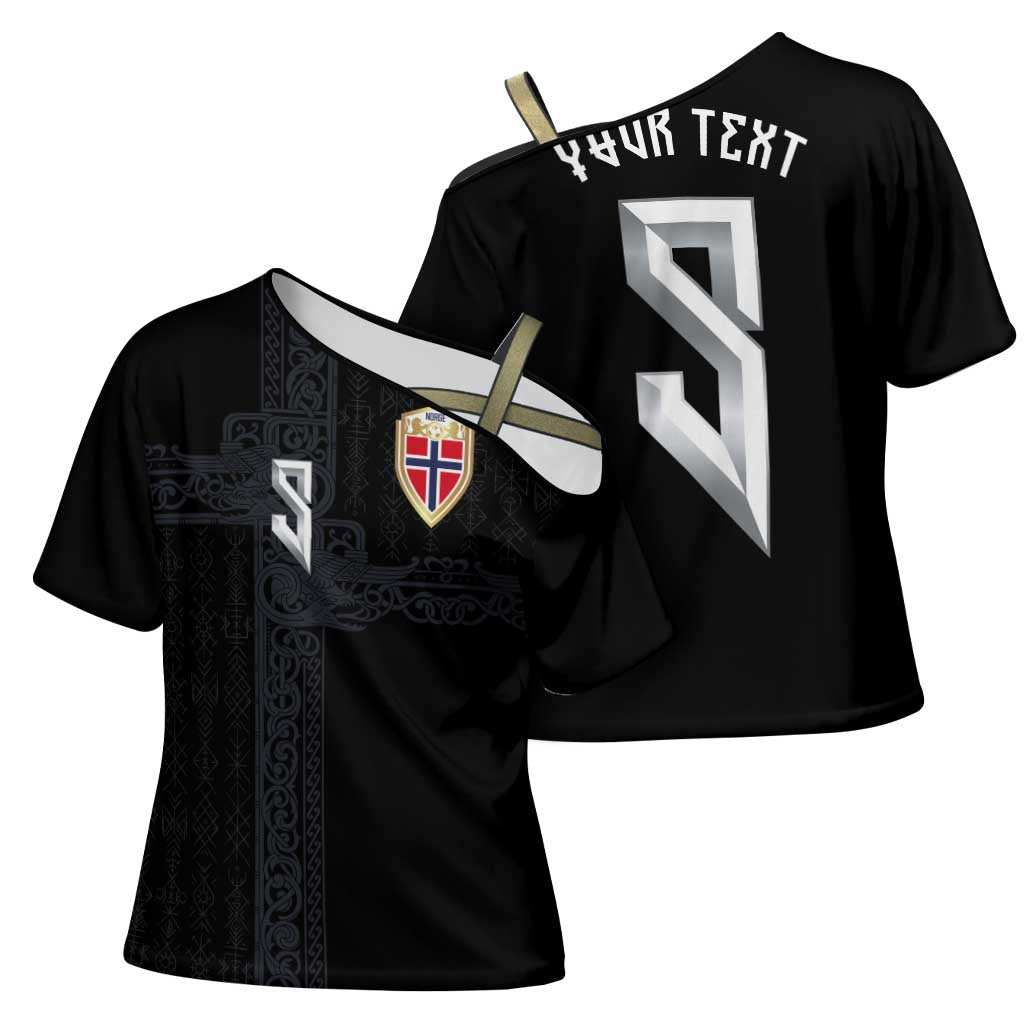 Custom Norwegian Football Cross Shoulder Shirt Norse Inspired Black Color - Wonder Print Shop