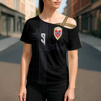 Custom Norwegian Football Cross Shoulder Shirt Norse Inspired Black Color - Wonder Print Shop